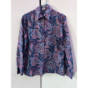 Pykettes - (Blue) Floral Geometric Long Sleeve Button-down - Women’s Tops